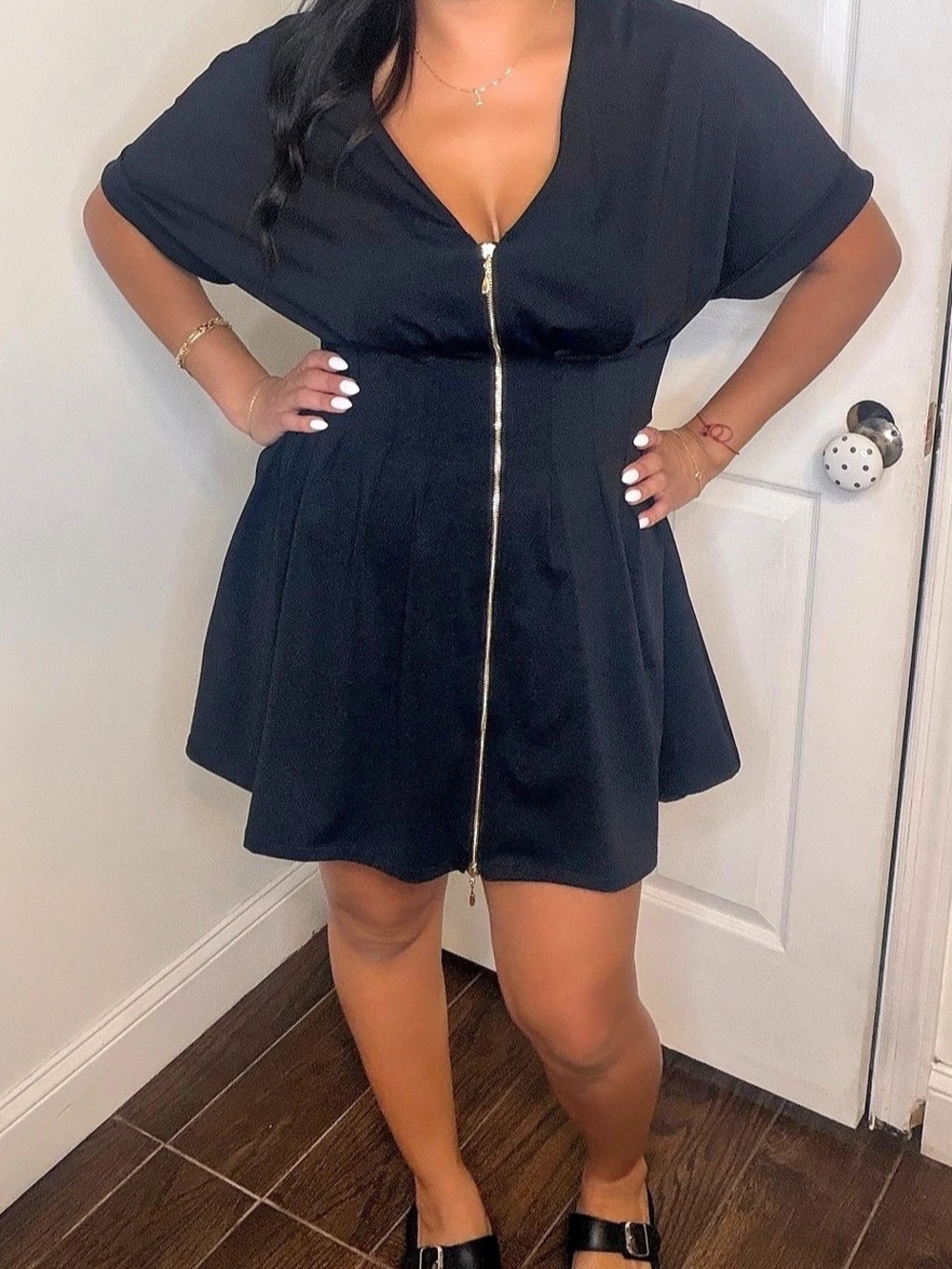 Black Deep V Zip Front Two-Piece Sculpting Mini Dress